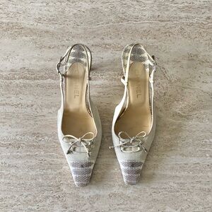Vintage Chanel Lace-up CC slingback kitten heels